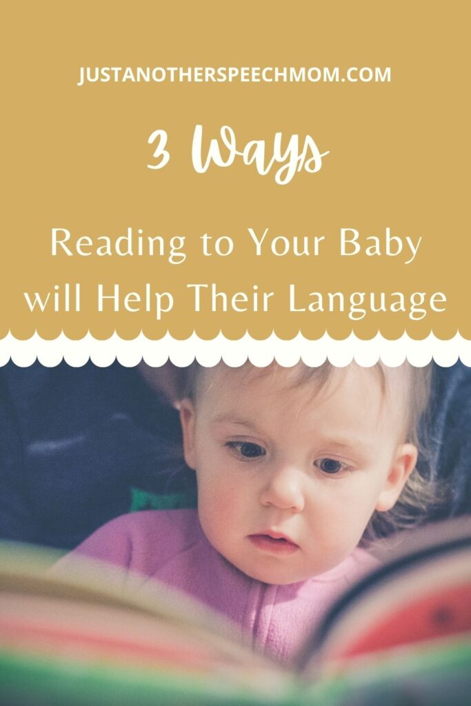 Pinterest pin of a parent doing shared reading with a baby.