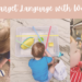 A toddler using washi tape in 3 different activities while addressing early language skills.